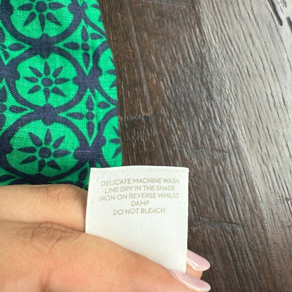 Boden Women's 100% Linen Green Navy Blue Floral Long Sleeve Shift Dress Size 4R - Picture 12 of 12